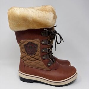 UGG Brynn Leather & Quilted Snow Boots with Shearling Collar Size 5